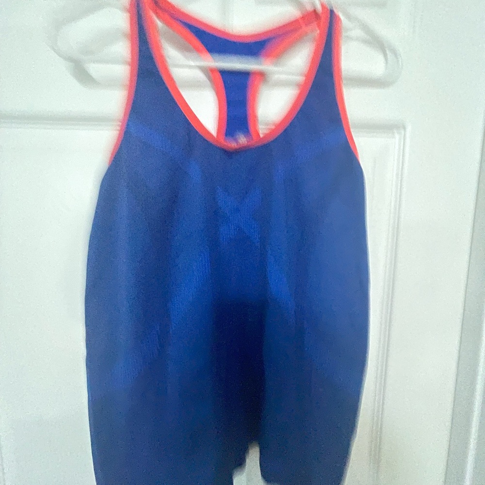 Blue and Coral Pink/Orange Racerback Tank Top